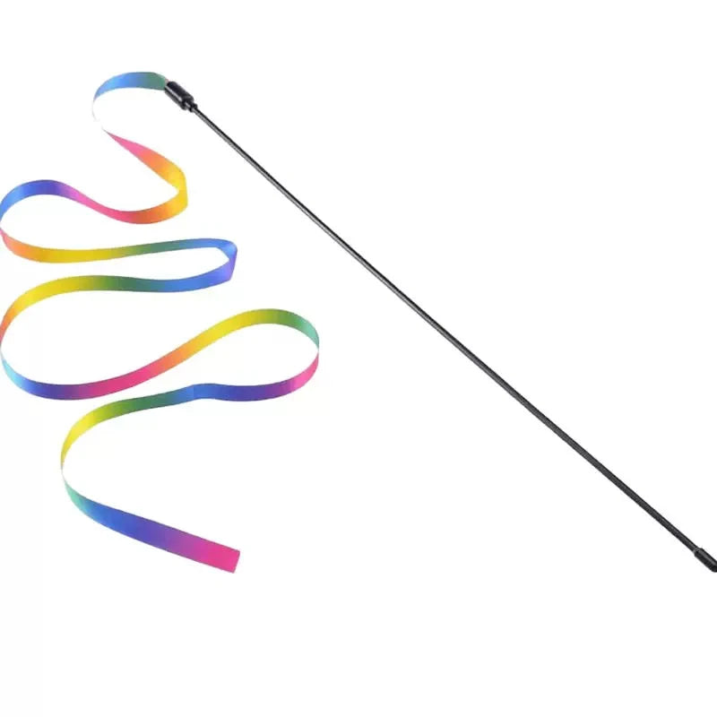 Rainbow Ribbon Cat Teaser Wand – Interactive Kitten Toy