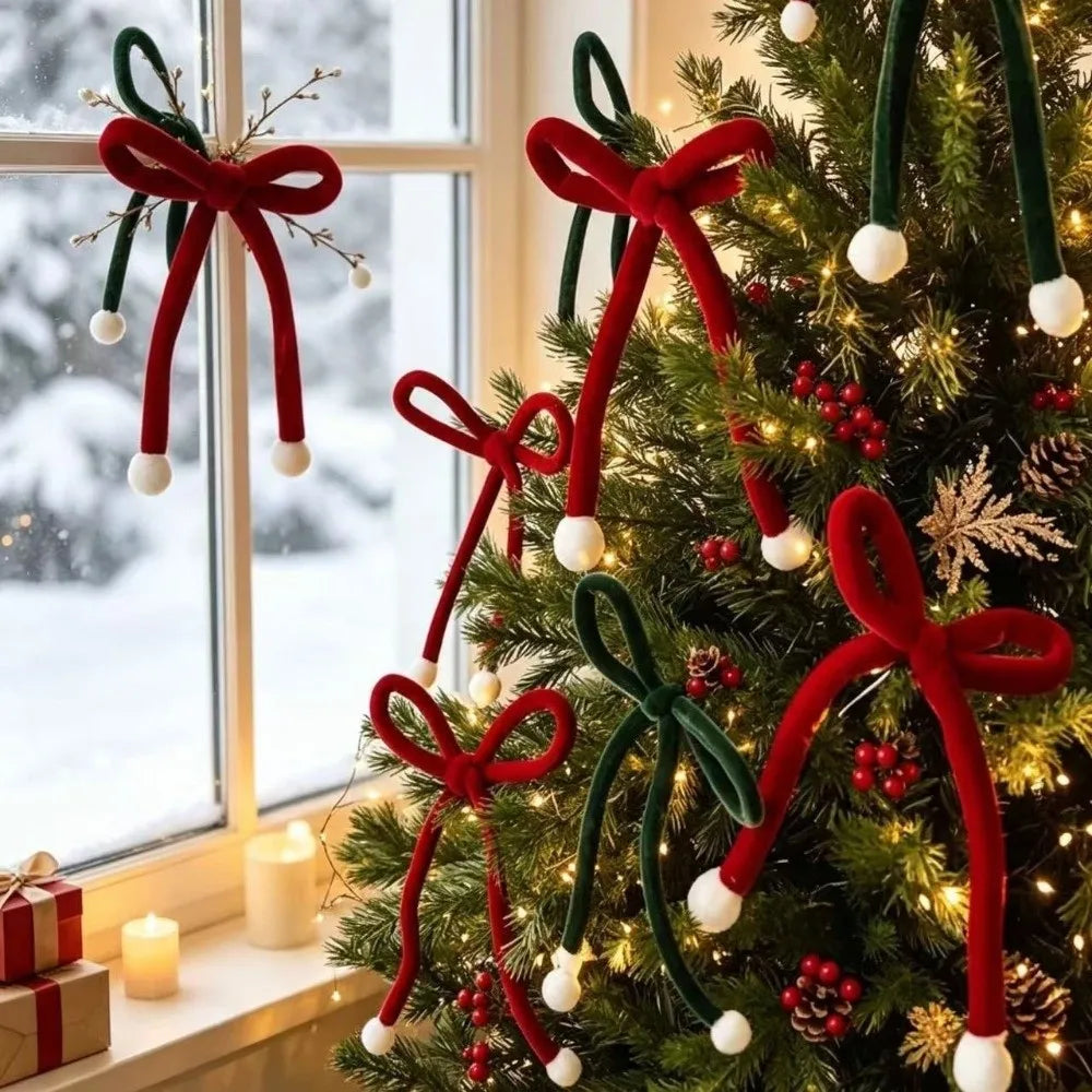 Velvet Christmas Tree Bows 3/6 Pack – Red & Green Ornaments