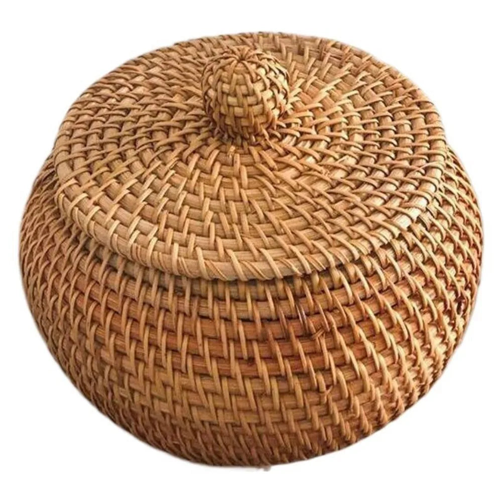 Handmade Round Rattan Basket with Lid – Wicker Storage Box