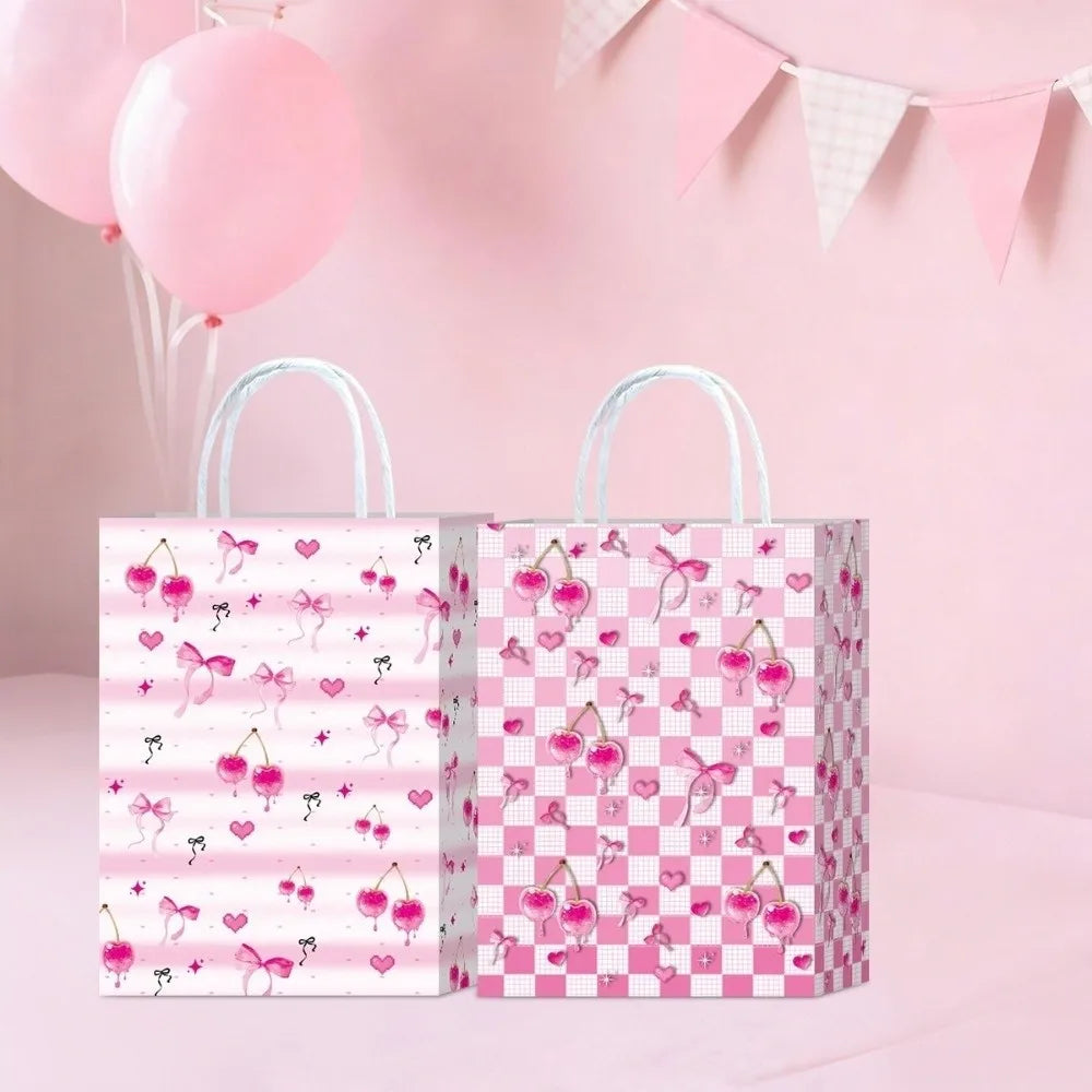 5-Pack Pink Kraft Paper Gift Bags with White Bow | Birthday
