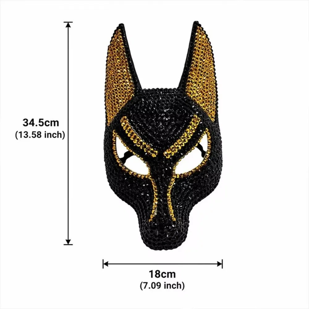 Rhinestone Wolf Head Masquerade Mask | Sparkly Half Face