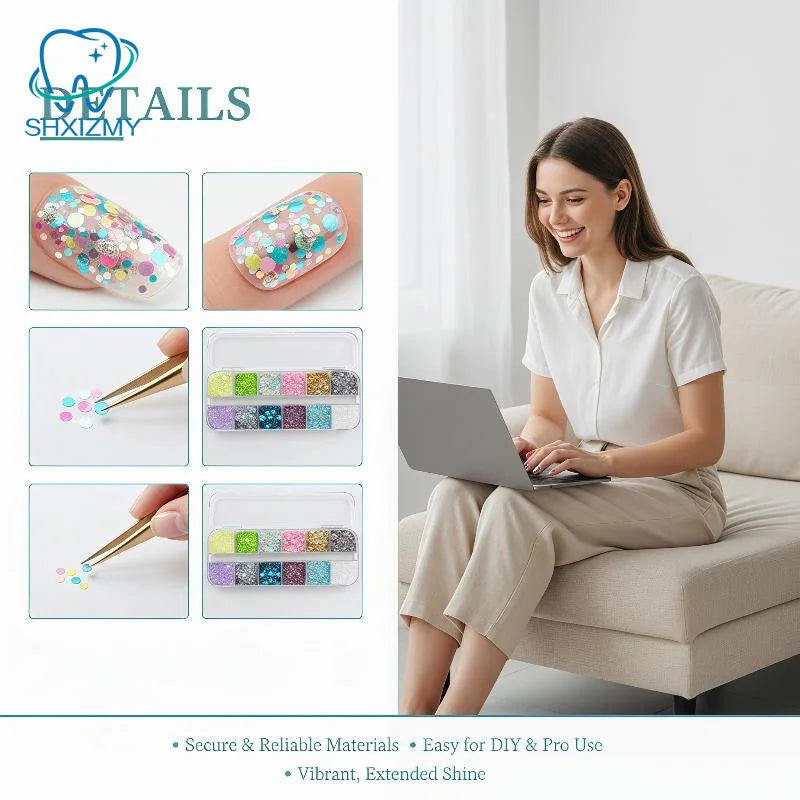 12-Grid Nail Glitter Sequin Set – DIY Colorful Nail Charms