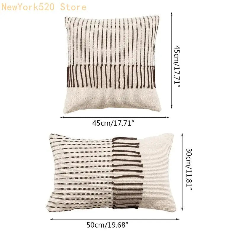 Boho Morocco Tufted Pillow Cover Woven Knit Fringe Tassel
