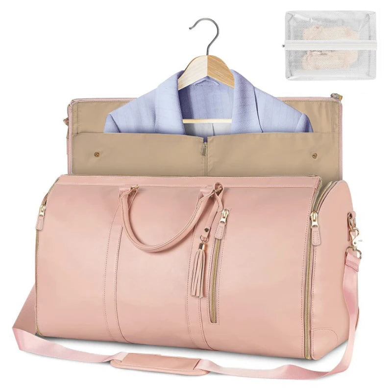 Foldable PU Leather Women Travel Duffel Garment Bag – Large