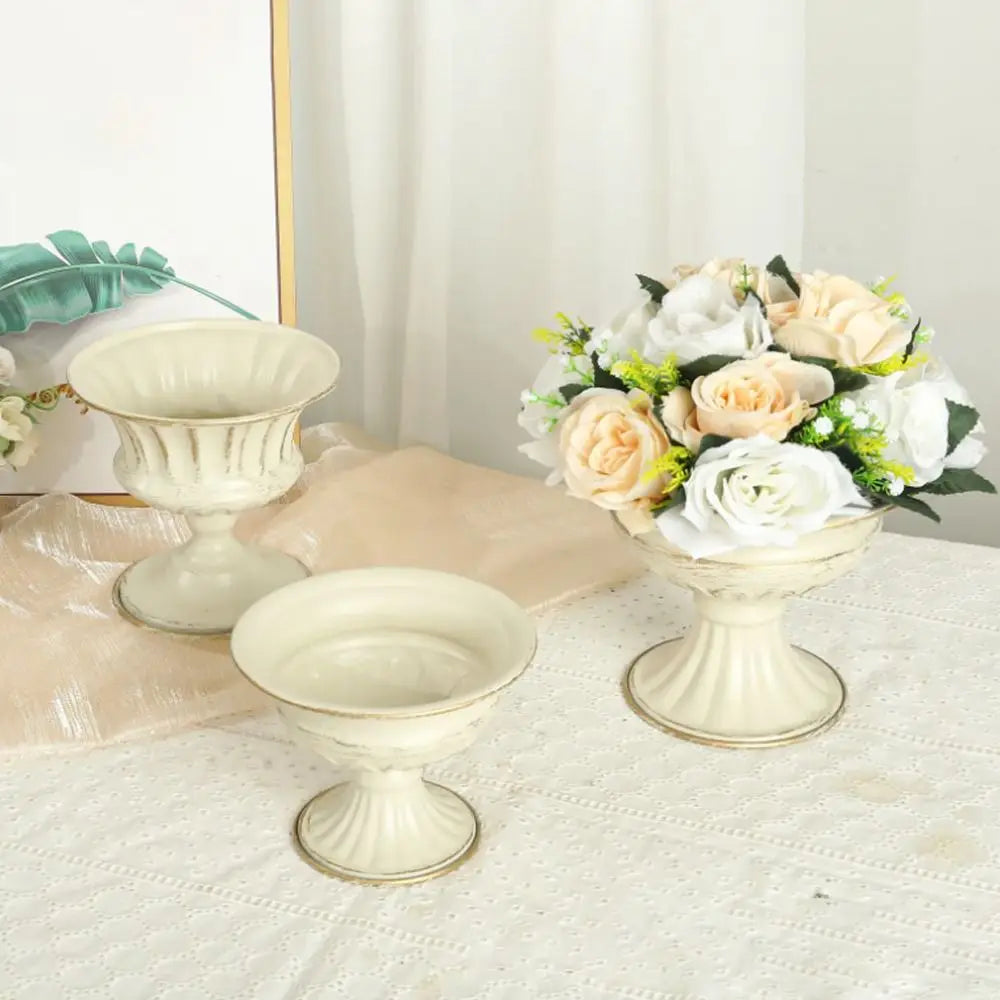 Vintage White Metal Urn Vase | Tabletop Floral Decor