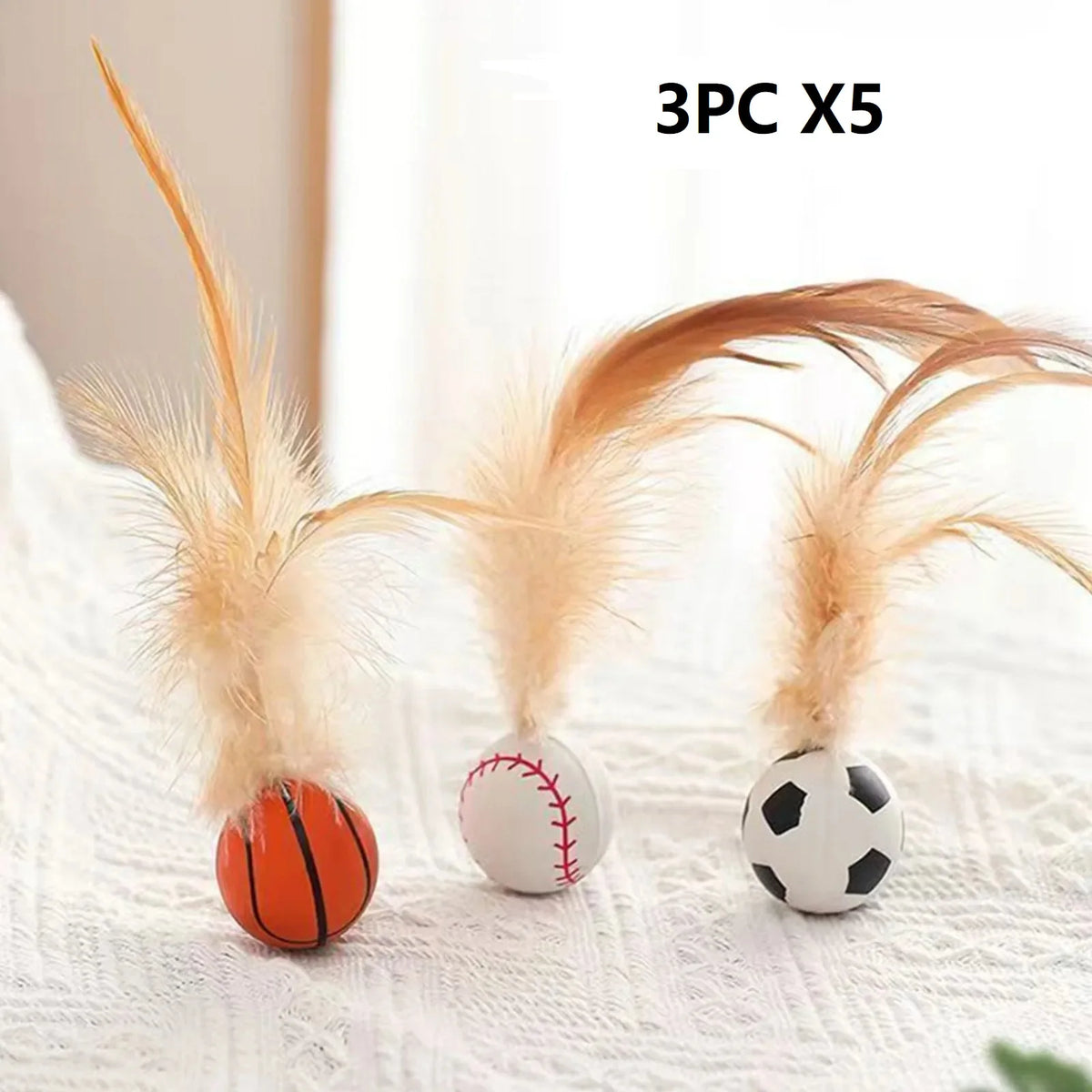 Interactive Cat Feather Ball Toys with Catnip – 3-Pack