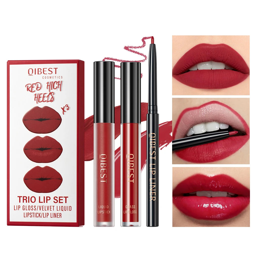 OREADEX 3-Pc Matte Liquid Lipstick & Lip Liner Set – Long Lasting