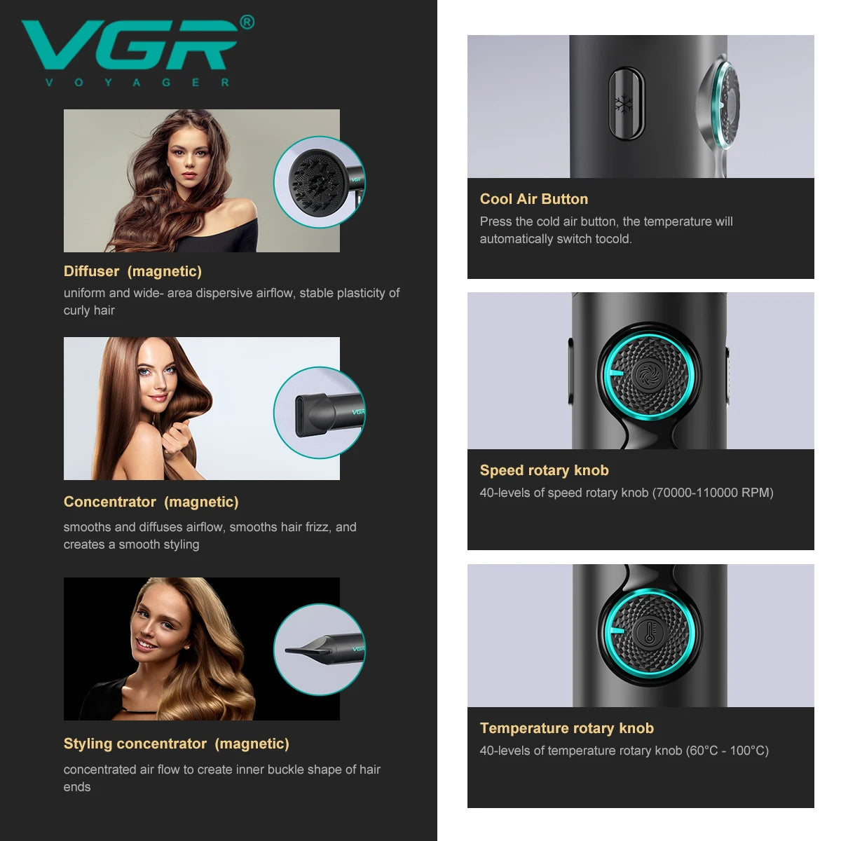 VGR V-401 Professional Brushless Motor Negative Ion Hair Dryer