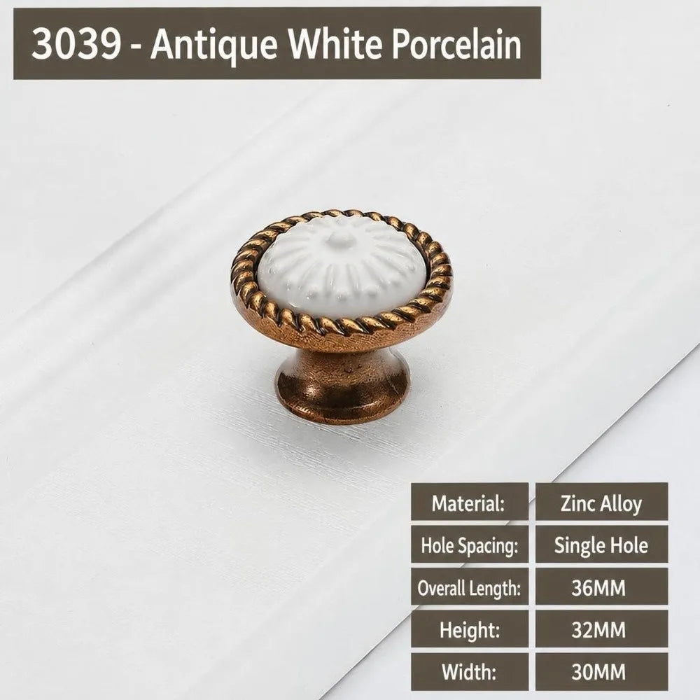 Zinc Alloy Ceramic Cabinet Pulls – Antique Gold Drawer Handles