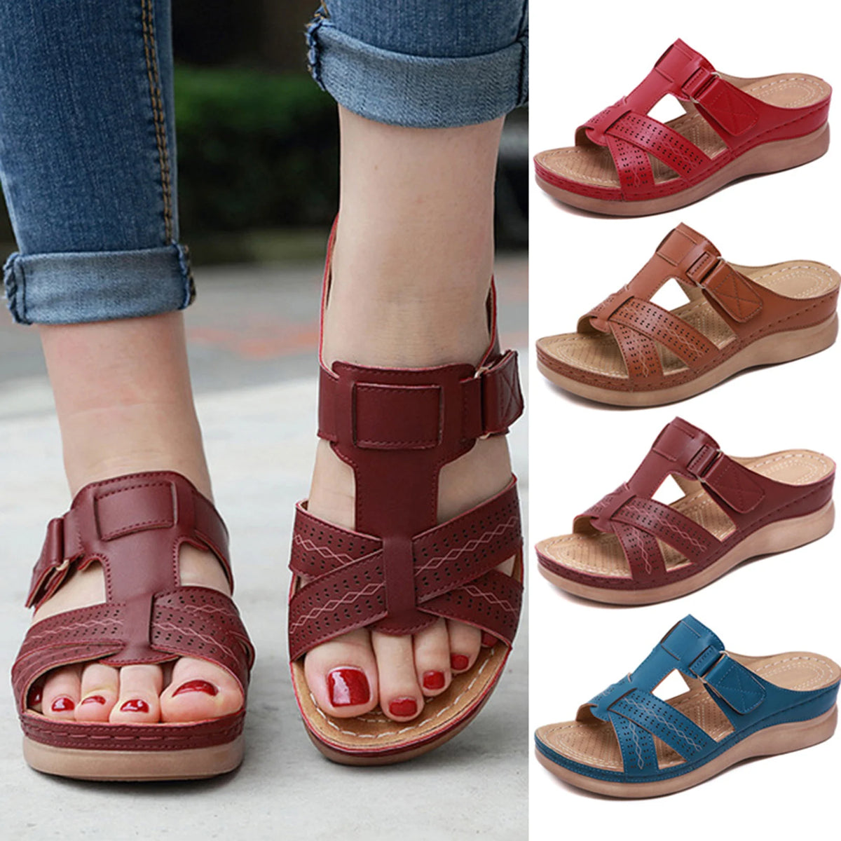 Women's Open Toe Wedge Sandals – Anti-Slip Breathable Flats