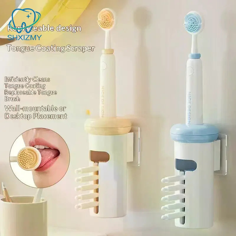 Double-Sided Tongue Scraper Set with Holder & 5 Heads