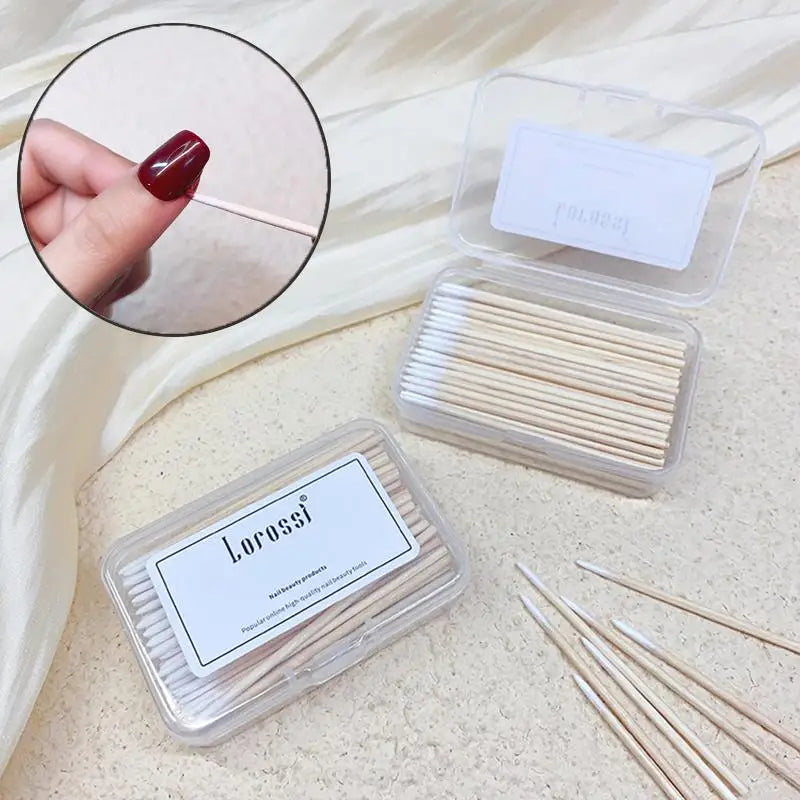 100-Pc Wooden Cotton Swab Sticks – Nail Polish Corrector Tool