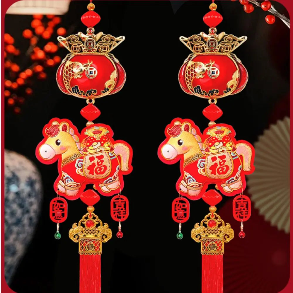 Chinese New Year Horse Hanging Ornament – Gold Foil Tassel Bell