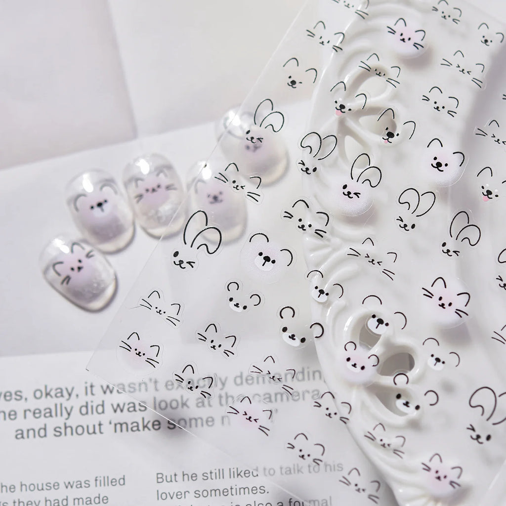 3D Cute Cat Nail Stickers – Flexible Self-Adhesive Decals