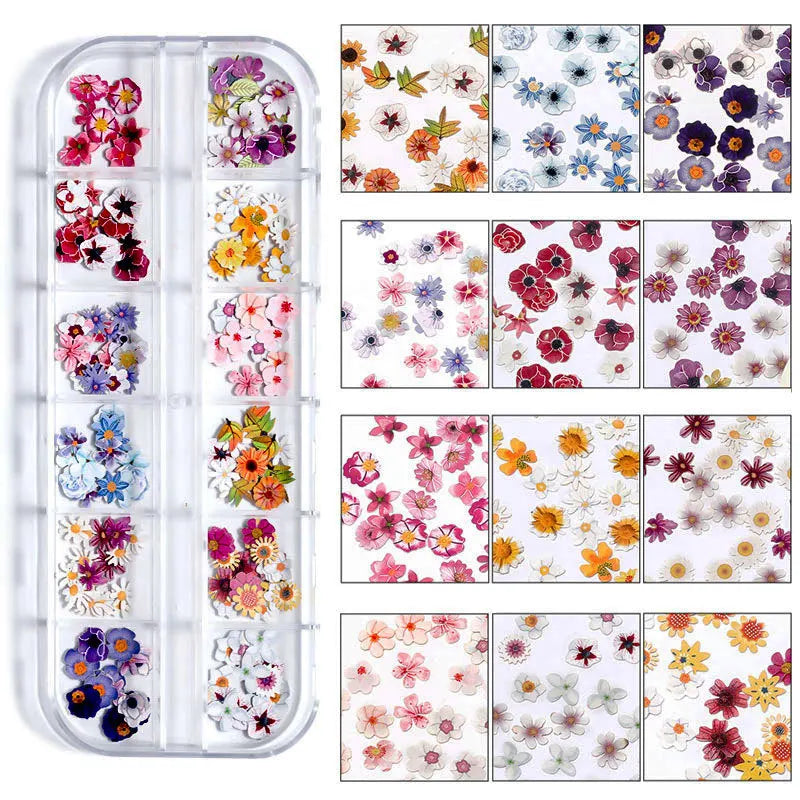 12-Grid Autumn Leaf Nail Sequins & Floral Charm Decoration Set
