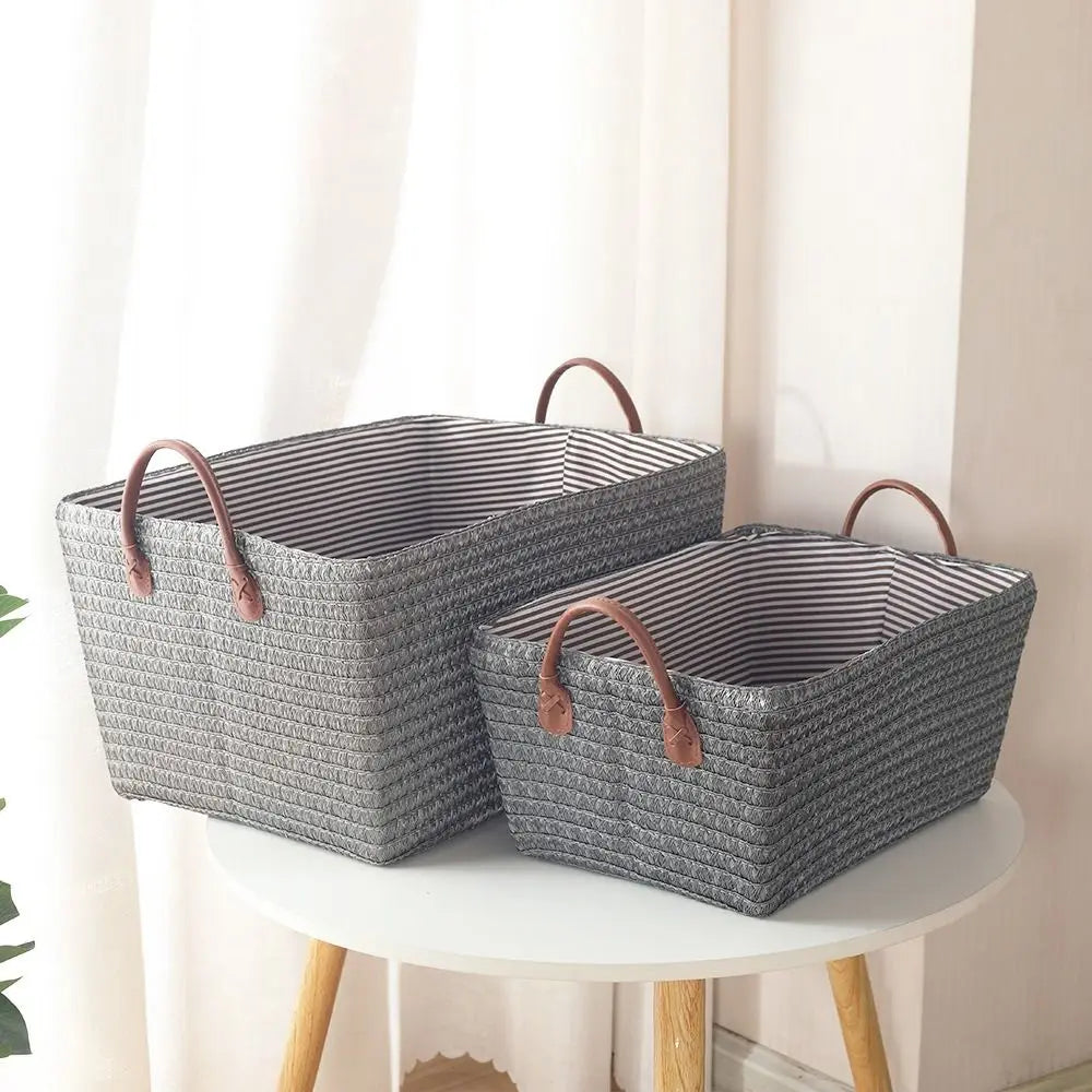 Foldable Straw Storage Box with Handles – Large Clothes Organizer
