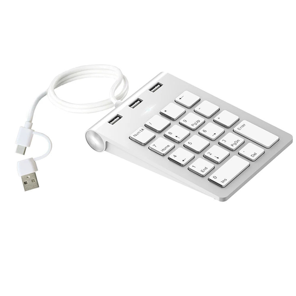 USB Type-C Mini Numeric Keypad 18 Keys with 3-Port USB Hub