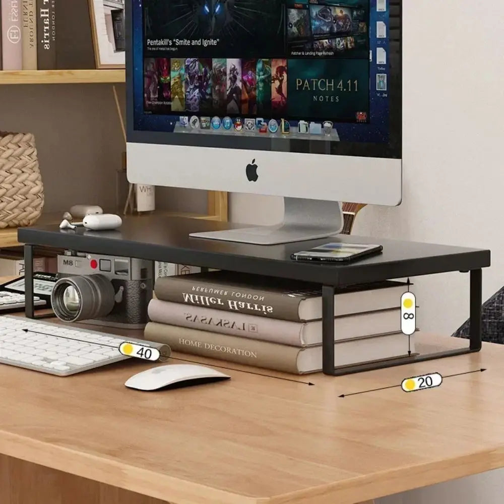 Elevated Monitor Stand with Storage Rack – Metal & Wood Riser
