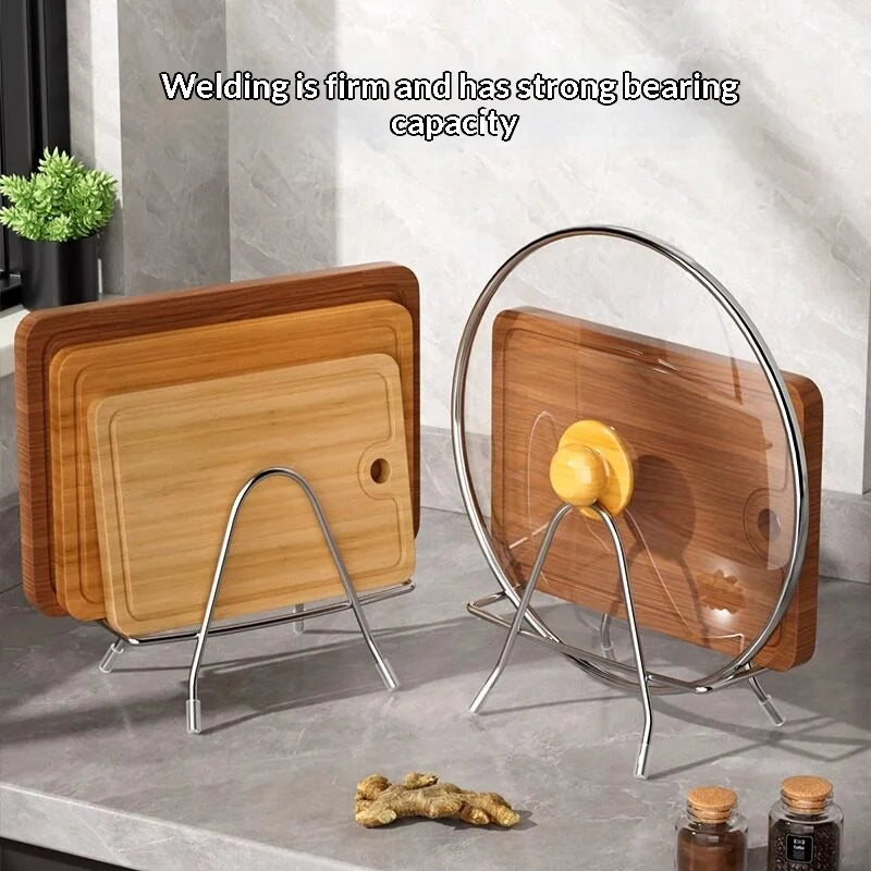 Stainless Steel Pot Lid & Cutting Board Holder Kitchen Rack