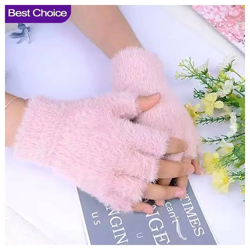 Women's Half Finger Touchscreen Winter Gloves – Plush Warm