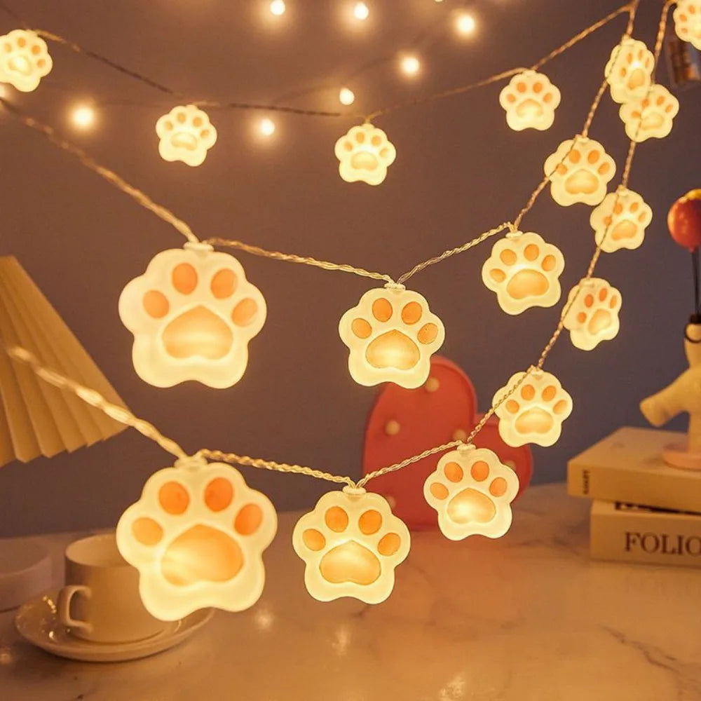 Cat Paw LED Fairy String Lights – USB & Battery, Waterproof