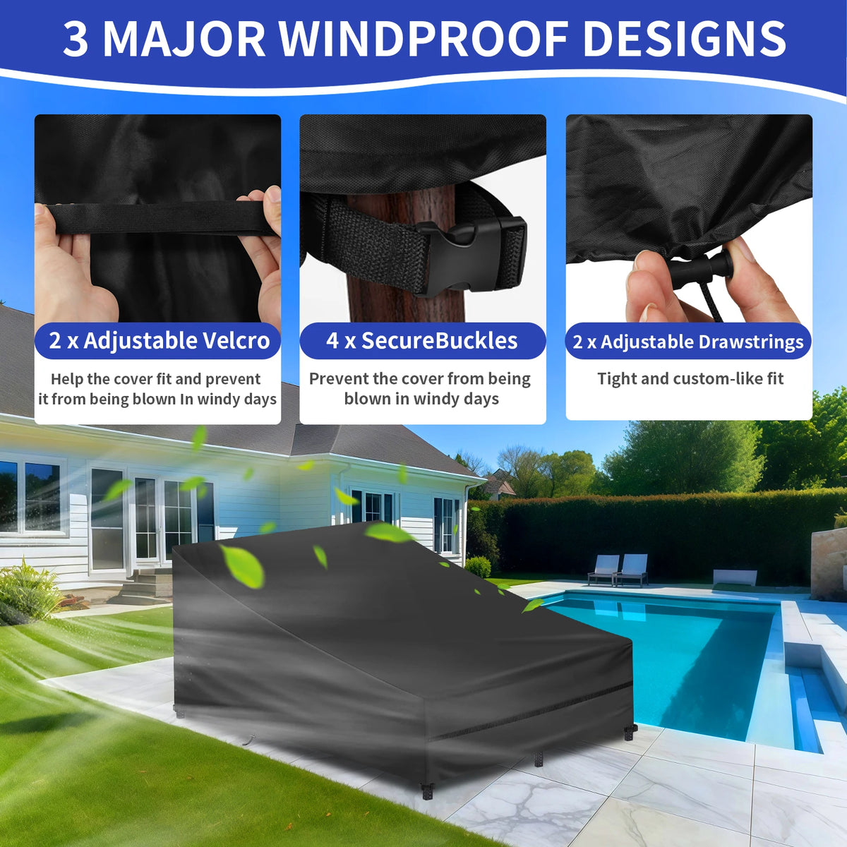 Waterproof Sun Lounger Cover 1/2 Seater 210D Oxford Anti-UV
