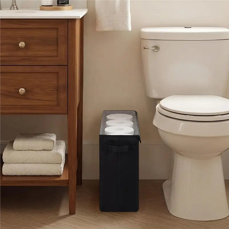 Toilet Paper Storage Basket with Lid – Holds 12 Rolls