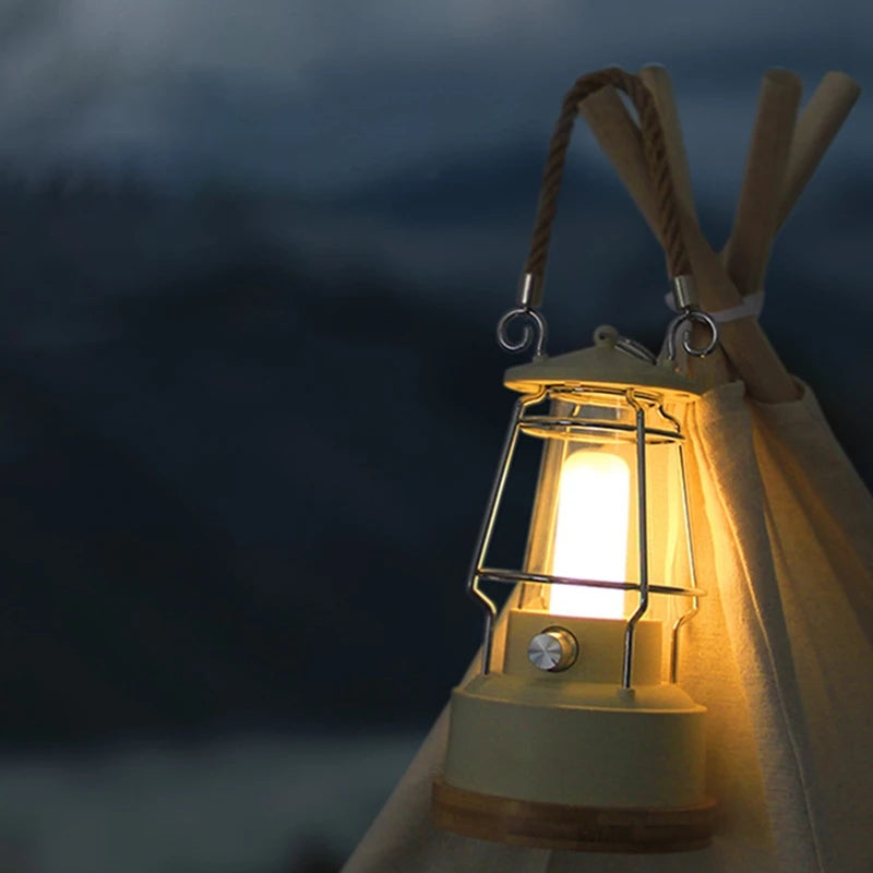 Retro Rechargeable Camping Lantern – Stepless Dimming LED Lamp