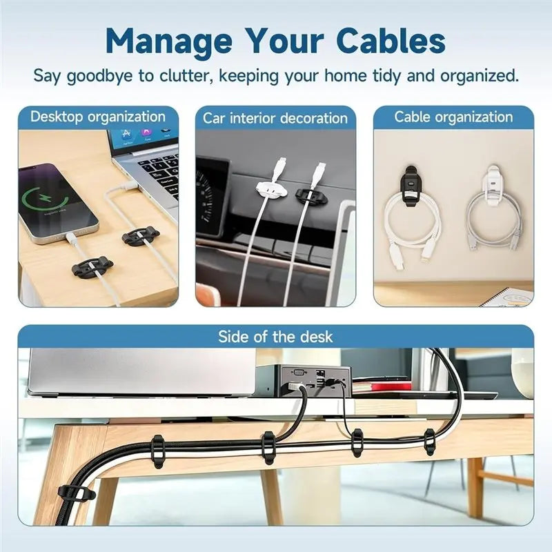 Self-Adhesive Cable Management Clips – 10-Set Reusable Cord Organizer