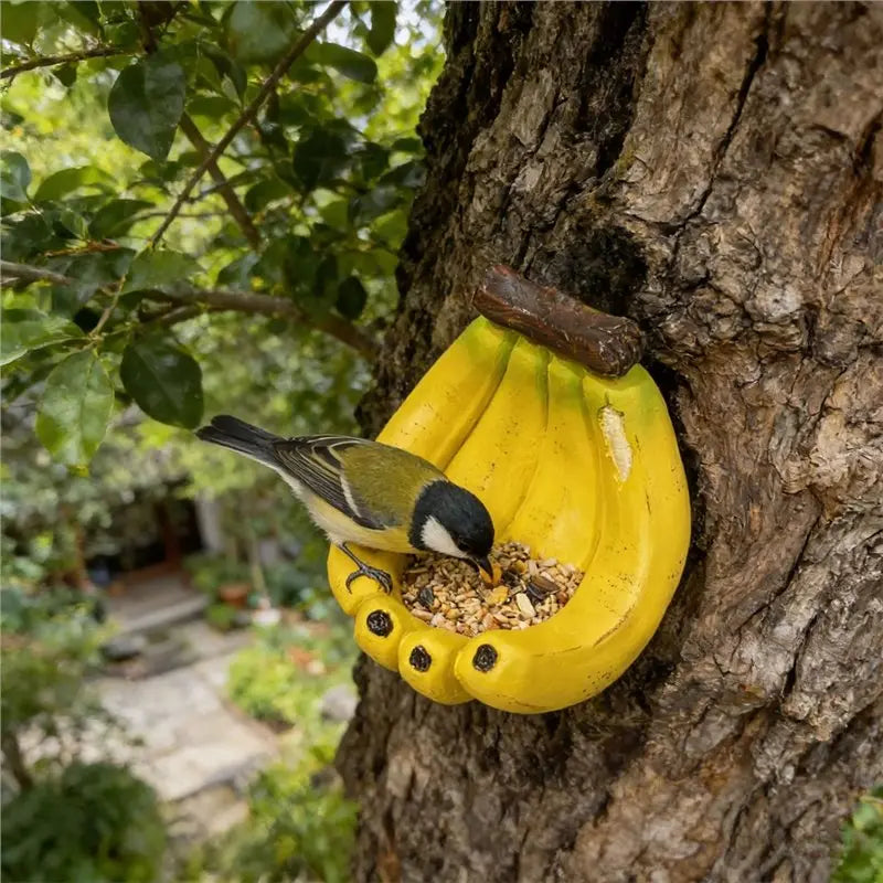 Banana Shaped Hanging Bird Feeder – Open Tray Garden Decor