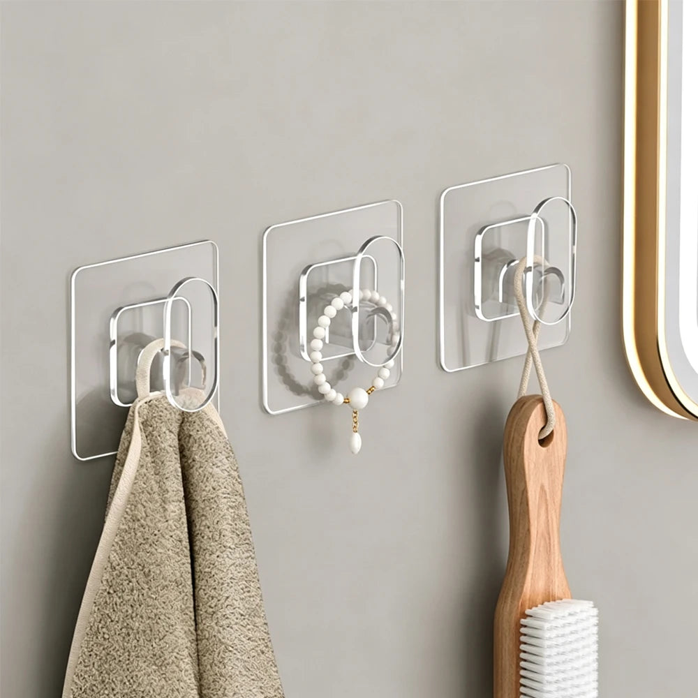 Large Transparent Self-Adhesive Wall Hooks – Nail-Free Waterproof