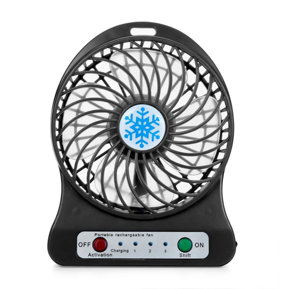 USB Rechargeable Mini Desk Fan – 3 Speeds & LED Light