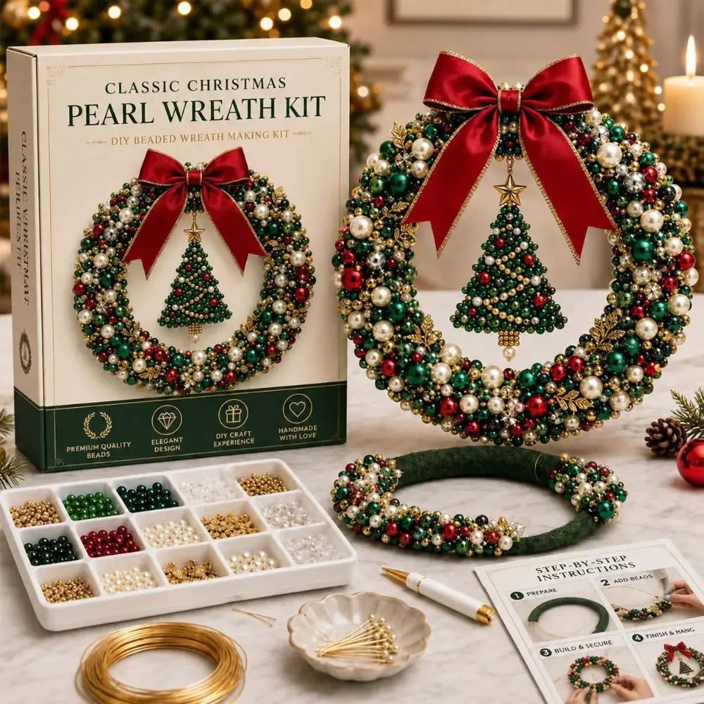 DIY Beaded Pearl Christmas Wreath Kit – 30cm Festive Craft