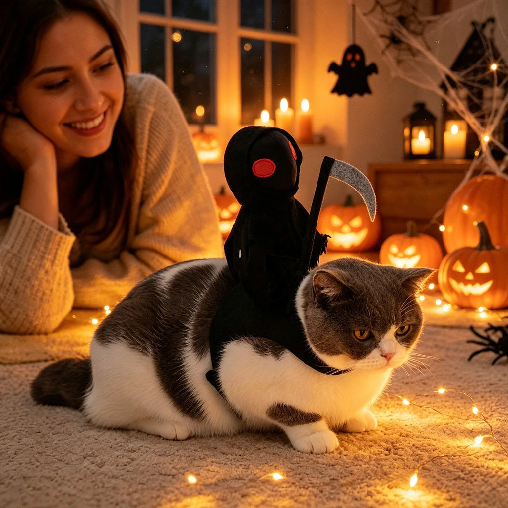 Pet Grim Reaper Halloween Costume – 3D Robe & Hood for Dogs & Cats