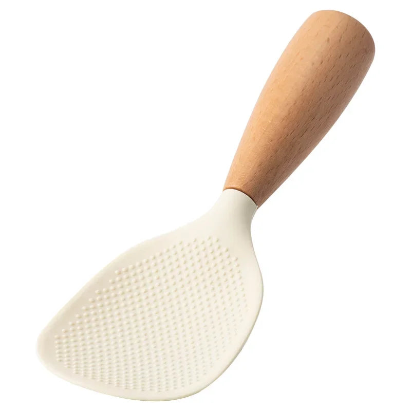 Vertical Silicone Rice Spoon – Non-Stick Wooden Handle