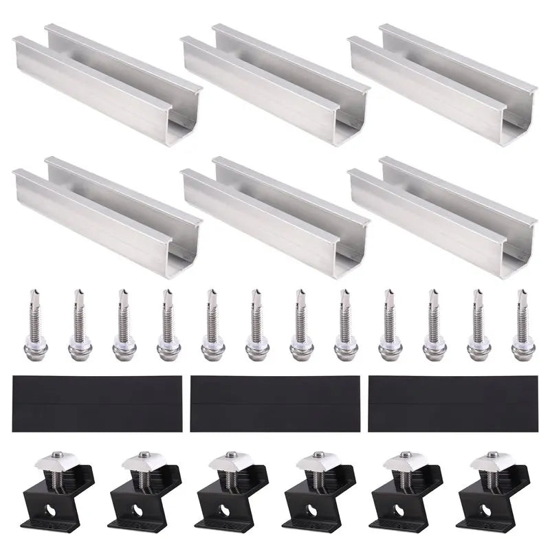 24-Pc Aluminum Solar Panel Rail Mount Kit – End & Middle Clamps