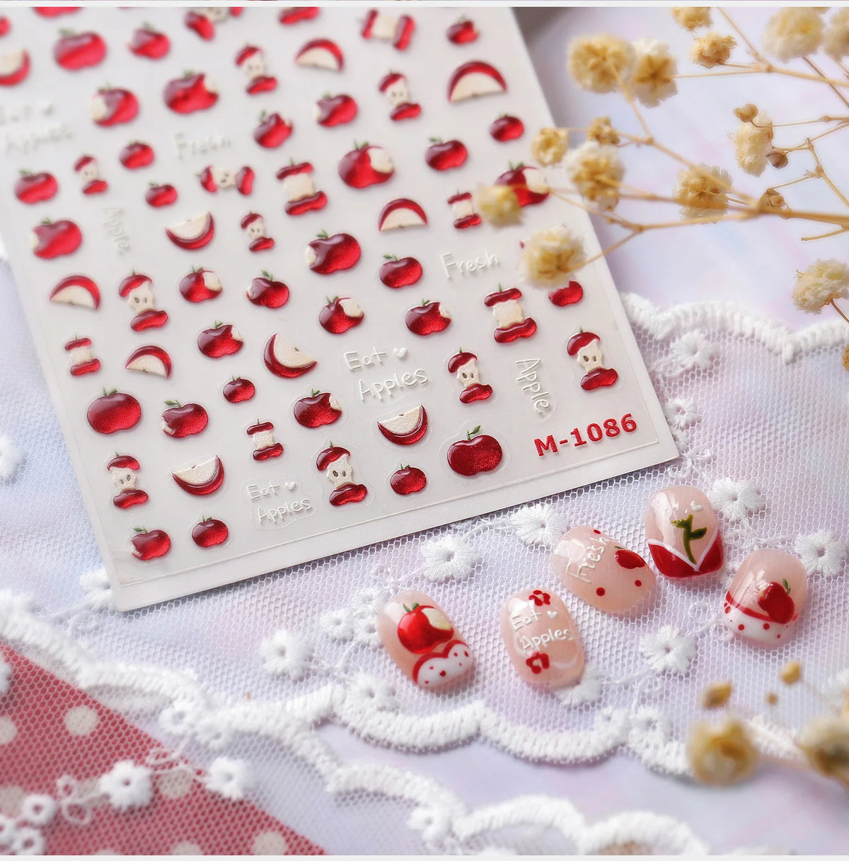 5D Jelly Red Apple Nail Art Stickers – Kawaii Fruit Decals