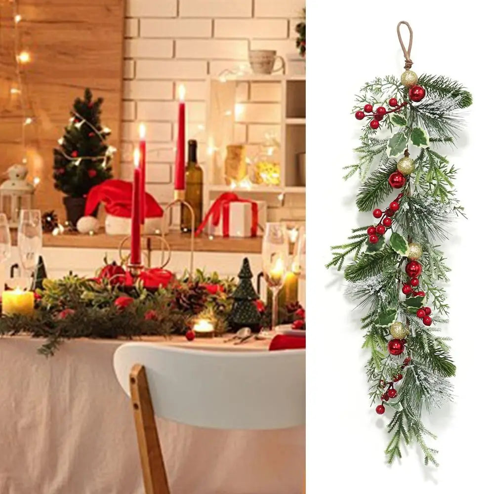 65cm Artificial Christmas Pine Garland – Red Berries & Holly