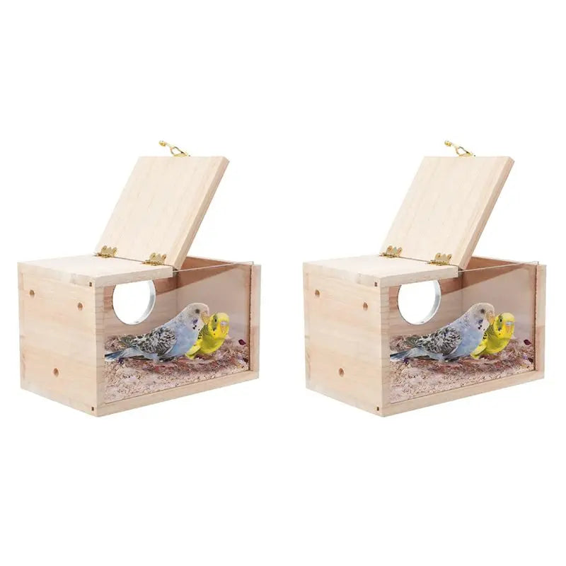 Transparent Wood Parakeet Nesting Box 2-Pack – Cage Bird House