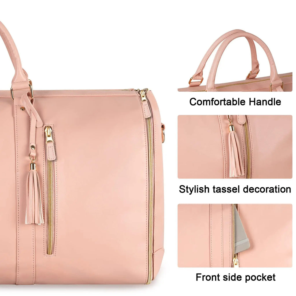 Foldable PU Leather Women Travel Duffel Garment Bag – Large