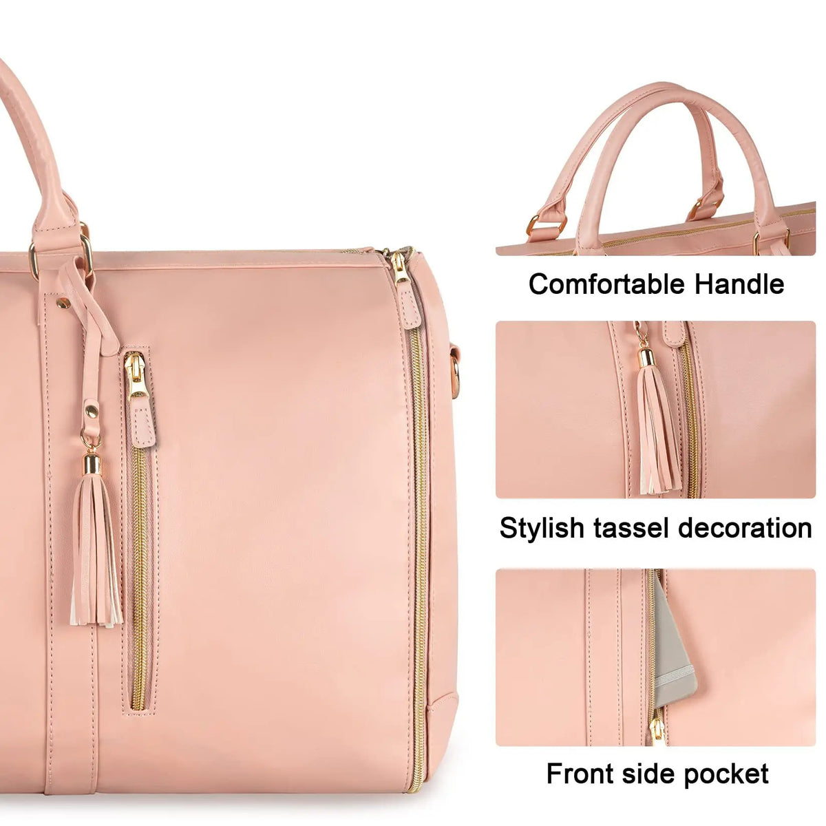 Foldable PU Leather Women Travel Duffel Garment Bag – Large