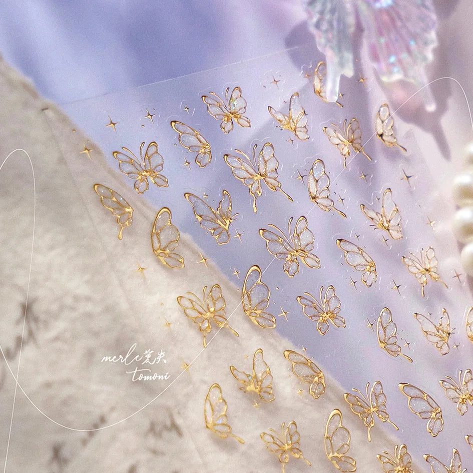 5D Jelly Nail Stickers – Gold Butterfly 3D Manicure Decals