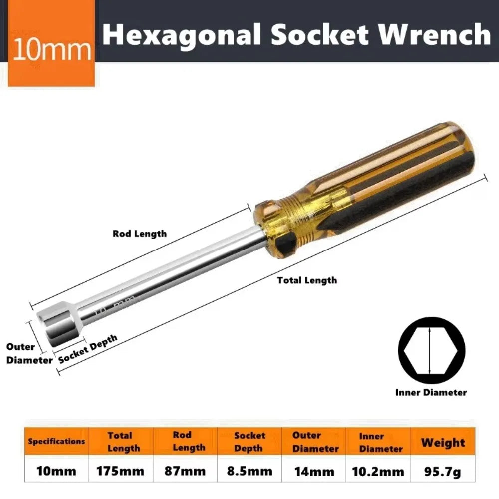 Hex Nut Driver Set 5–10mm Carbon Steel Socket Screwdriver