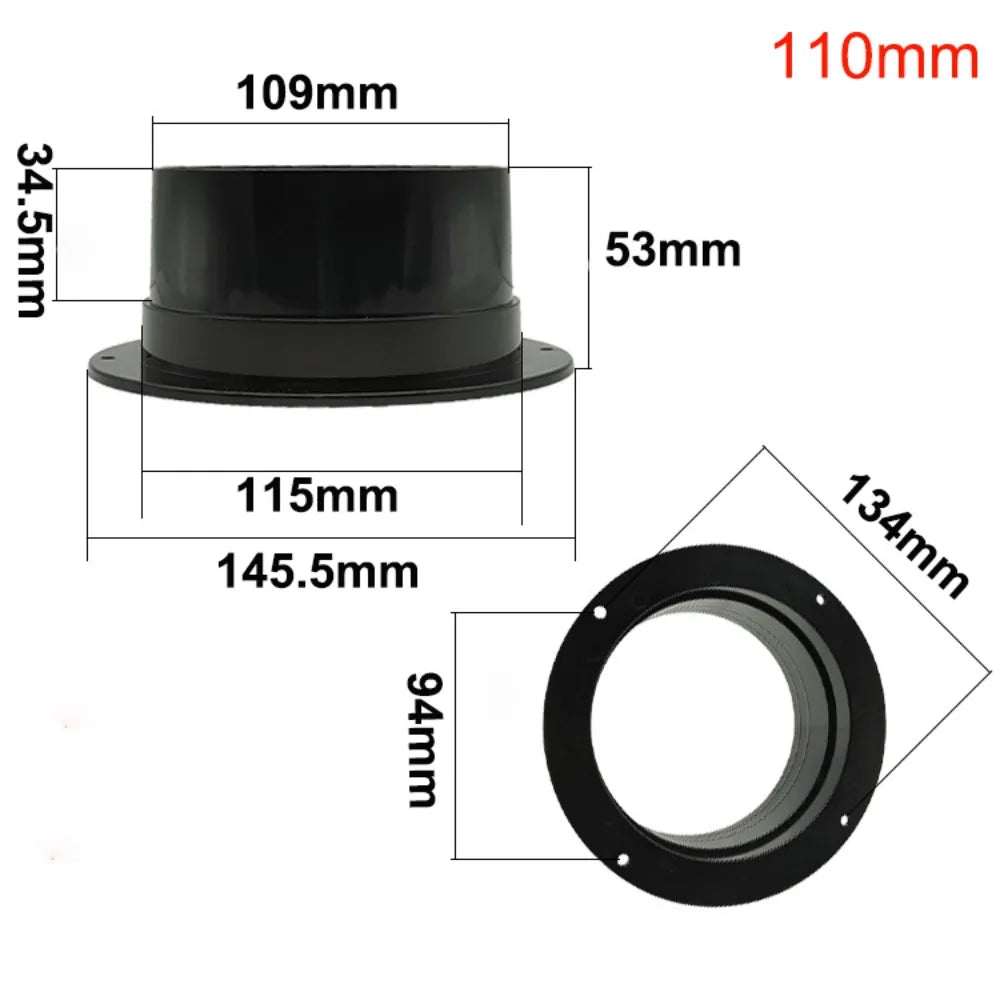 Round Wall Flange Connector Black ABS Ventilation Pipe Coupler