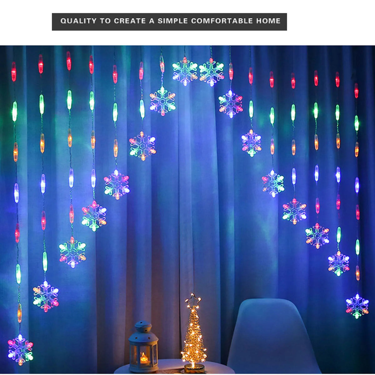 Snowflake Curtain String Lights – Christmas Indoor Outdoor Decor
