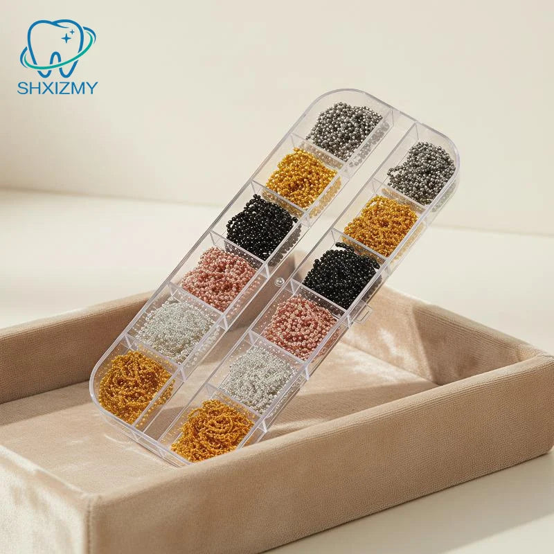 12-Grid Metal Nail Art Chains Gold Silver Black 3D Charms