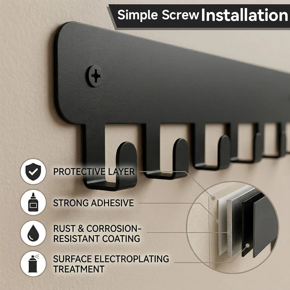 Metal Wall Key Holder & Multi-Hook Rack for Entryway