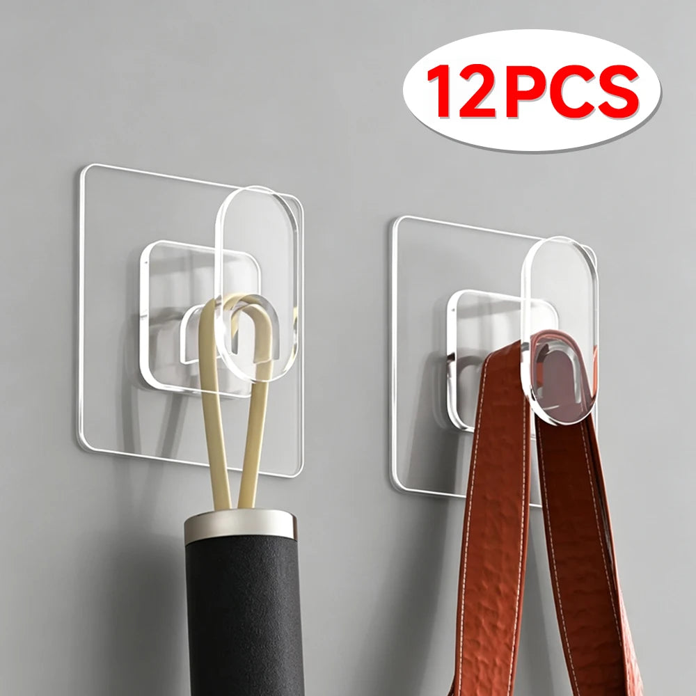 Large Transparent Self-Adhesive Wall Hooks – Nail-Free Waterproof