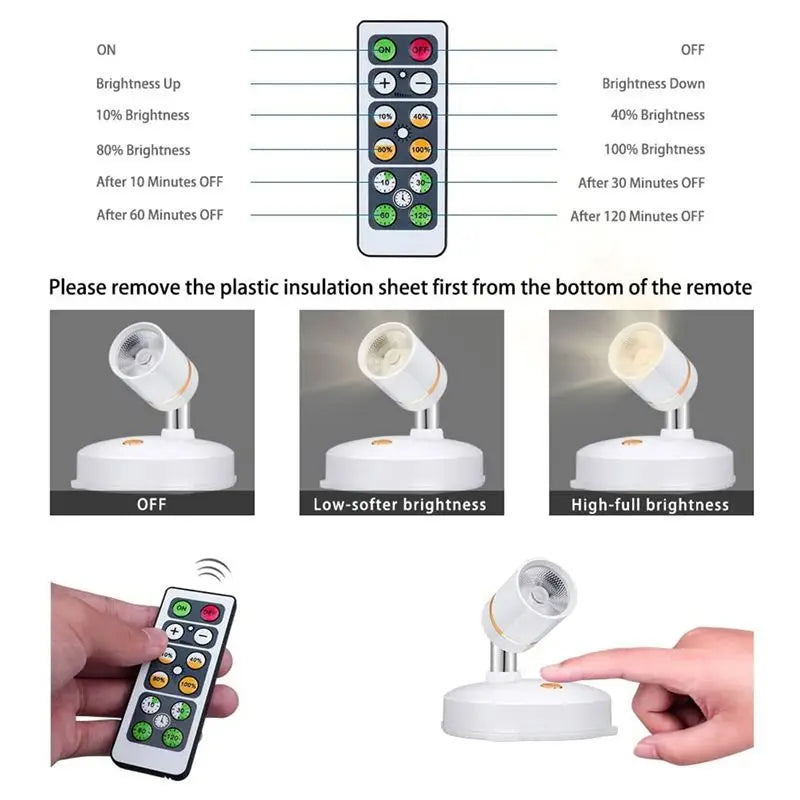 Wireless LED Spotlights 4-Pack – Dimmable Rotatable Accent Lights