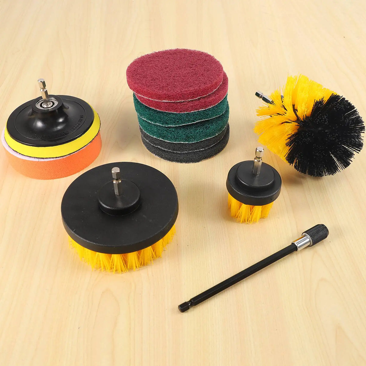 12-Piece Drill Brush & Scrub Pad Power Scrubber Set – Yellow
